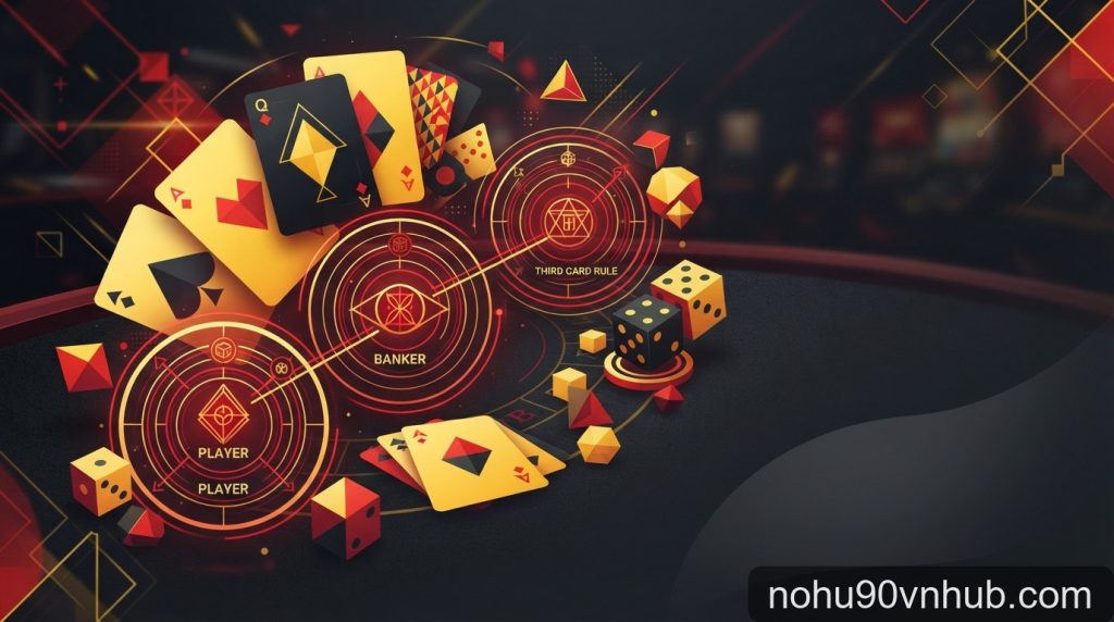 Minh họa 桌面游戏规则、筹码与概率元素 cho chủ đề quy tắc rút lá thứ ba baccarat